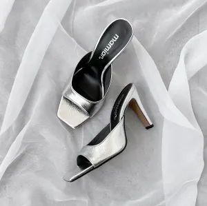 15% OFF: 2024SS: Square Toe Simple Mule (m96104) Silver
