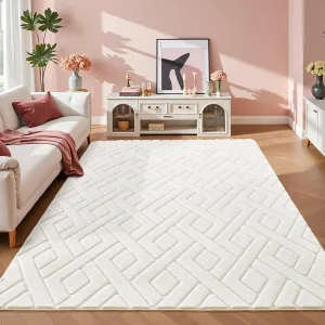 4x6 Cream Washable Area Rug for Girls Bedroom, Modern Geometric Shag Non-Slip Living Room Rugs, Fluffy Plush Soft Memory Foam Carpet for Kids Room Nursery Room Dorm Bedside Decor
