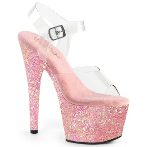 7 Inch Heel ADORE-708LG Clear Baby Pink Glitter