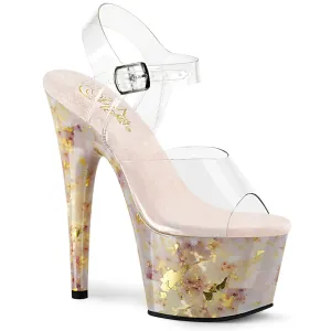 7 Inch Heel ADORE-708MB Clear-Blush-Gold Marble