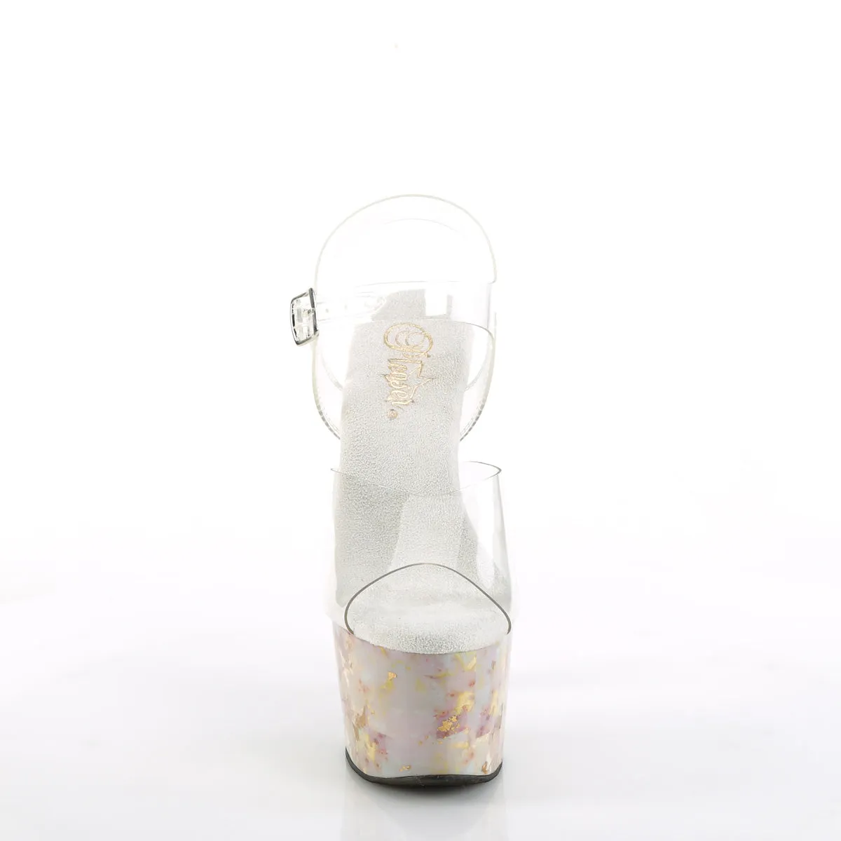 7 Inch Heel ADORE-708MB Clear-Blush-Gold Marble