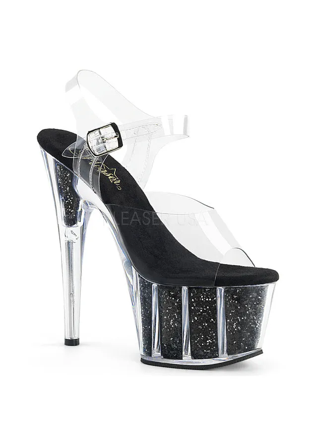 7" Heel, 2 3/4" PF Ankle Strap Sandal w/ Glitter Inserts