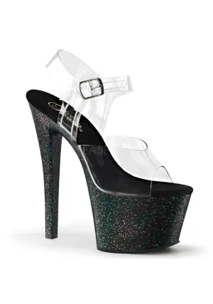 7" Heel, 2 3/4" PF Ankle Strap Sandal w/Mini Glitter
