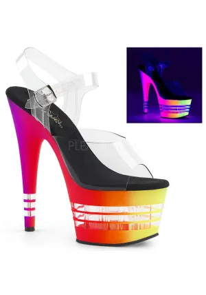 7" Heel, 2 3/4" UV Reactive Lined PF Ankle Strap Sandal