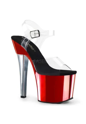 7" Heel, 3 1/4" Two Tone Chrome PF Ankle Strap Sandal