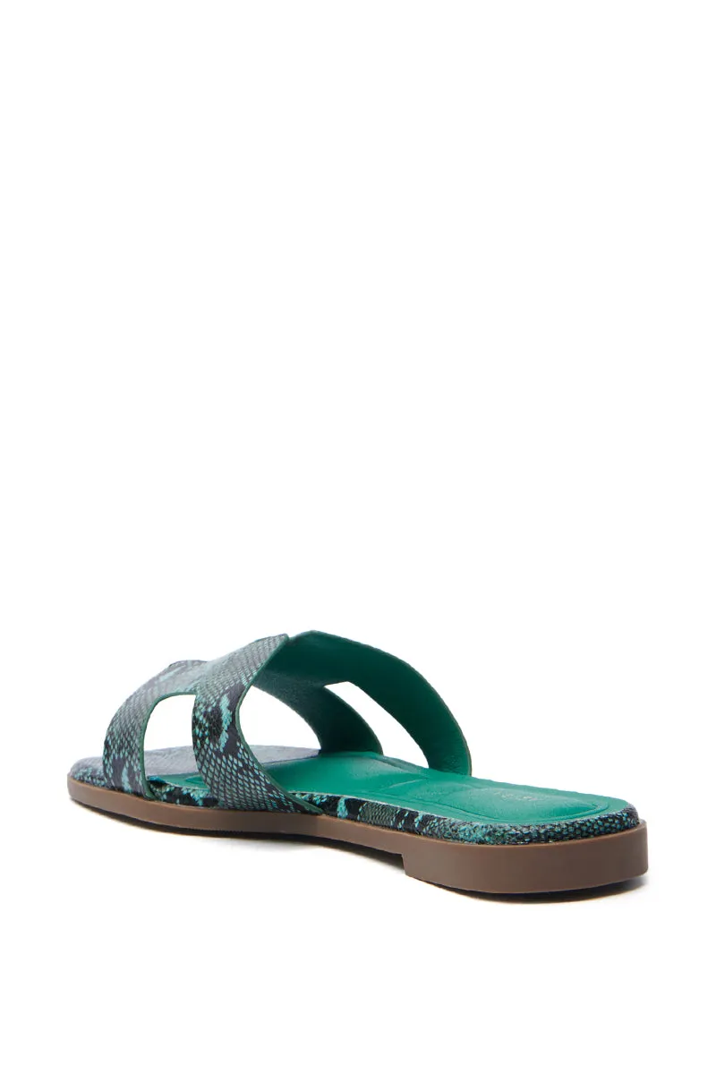 AKIRA  HOWDY GREEN SNAKE SLIP ON SANDAL