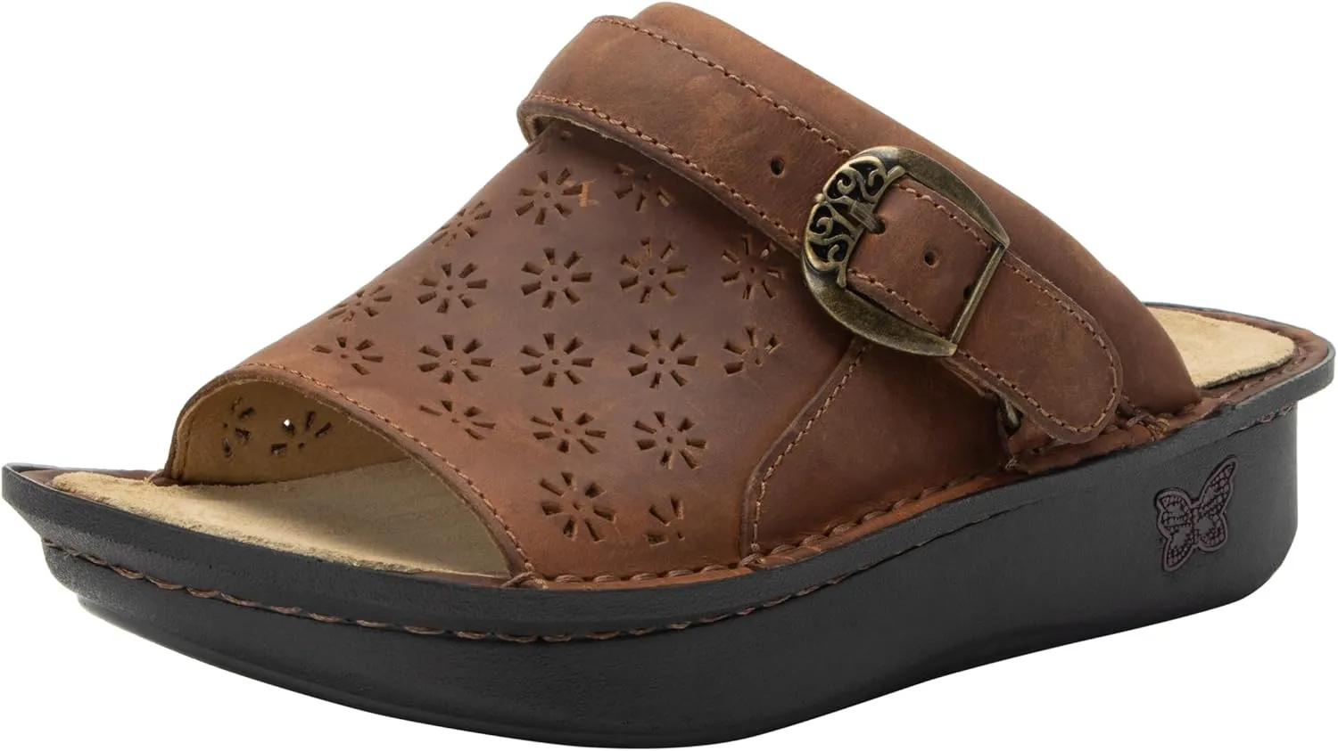 Alegria Womens Klover - Leather Adjustable Slide - Timeless Comfort, Arch Support and Stylish Women's Shoe for Easy Step In - Slip-Resistant - Nursing and Healthcare Professionals