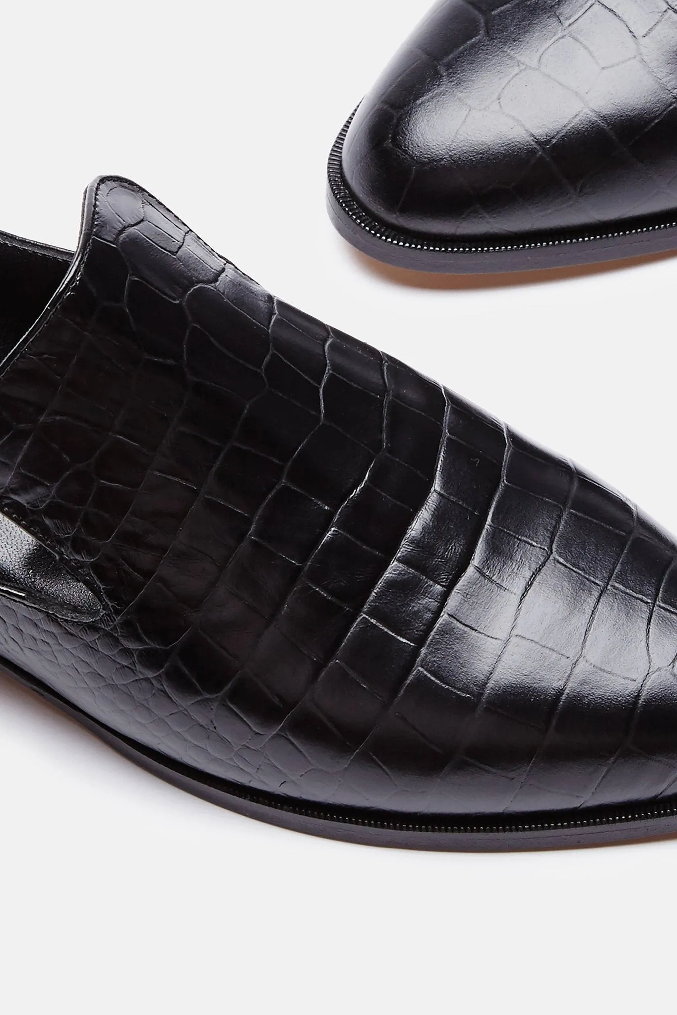 Alice Embossed Croc Mule - Black