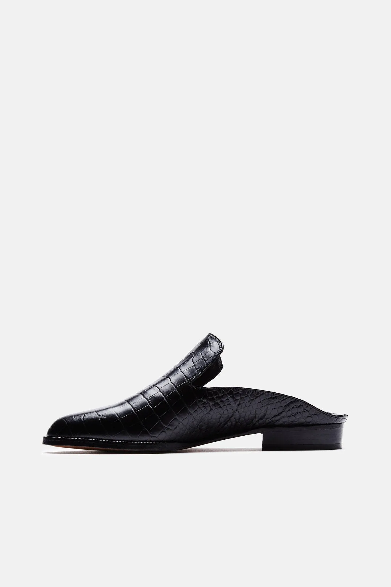 Alice Embossed Croc Mule - Black