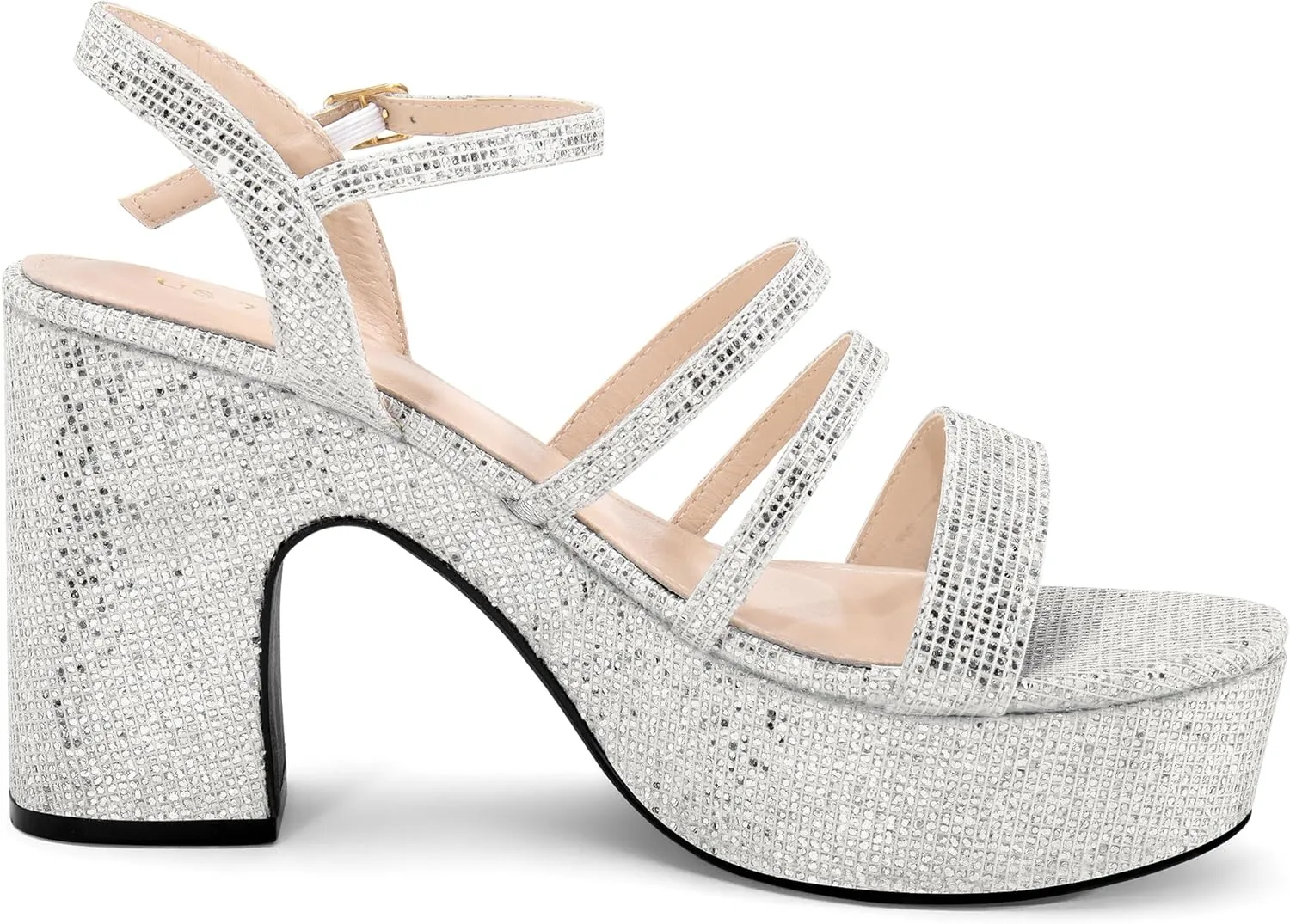 Allegra K Women's Glitter Sparkly Strappy Platform Chunky Heels Sandals