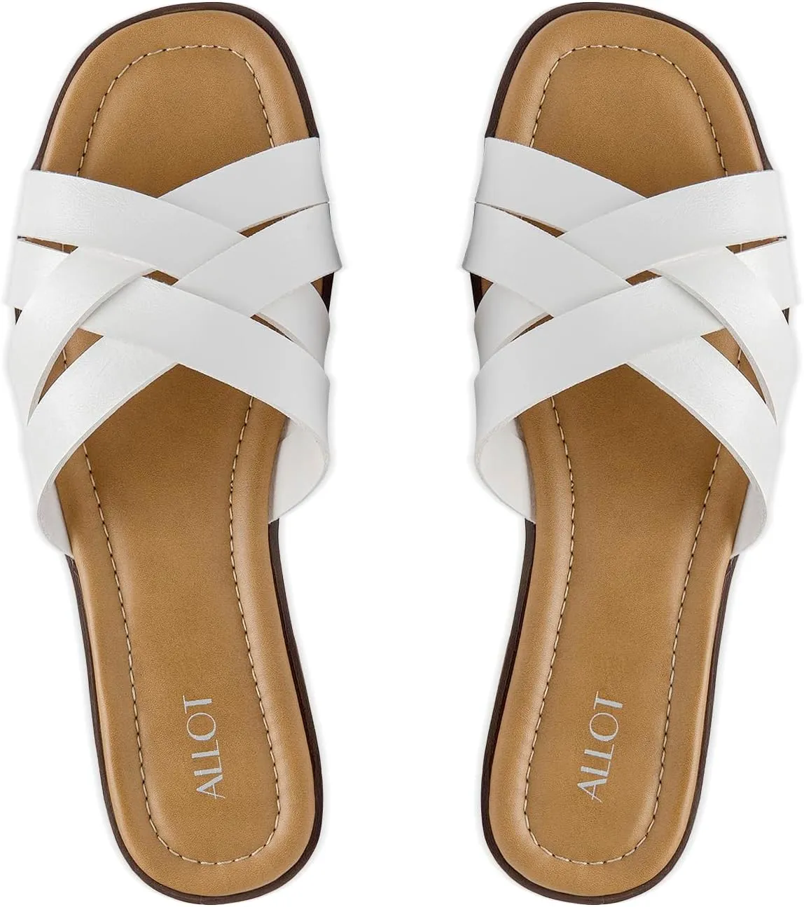 ALLOT Women's Flat Sandals Cross Straps Slides Slip On Open Toe Comfortable Summer Shoes
