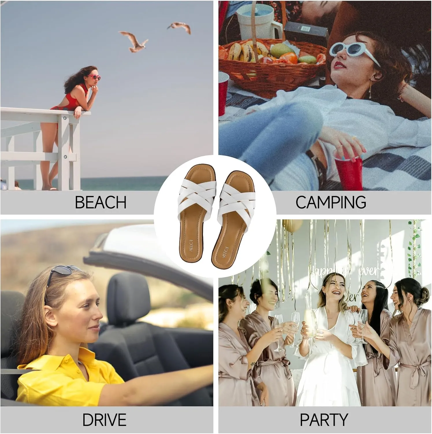 ALLOT Women's Flat Sandals Cross Straps Slides Slip On Open Toe Comfortable Summer Shoes