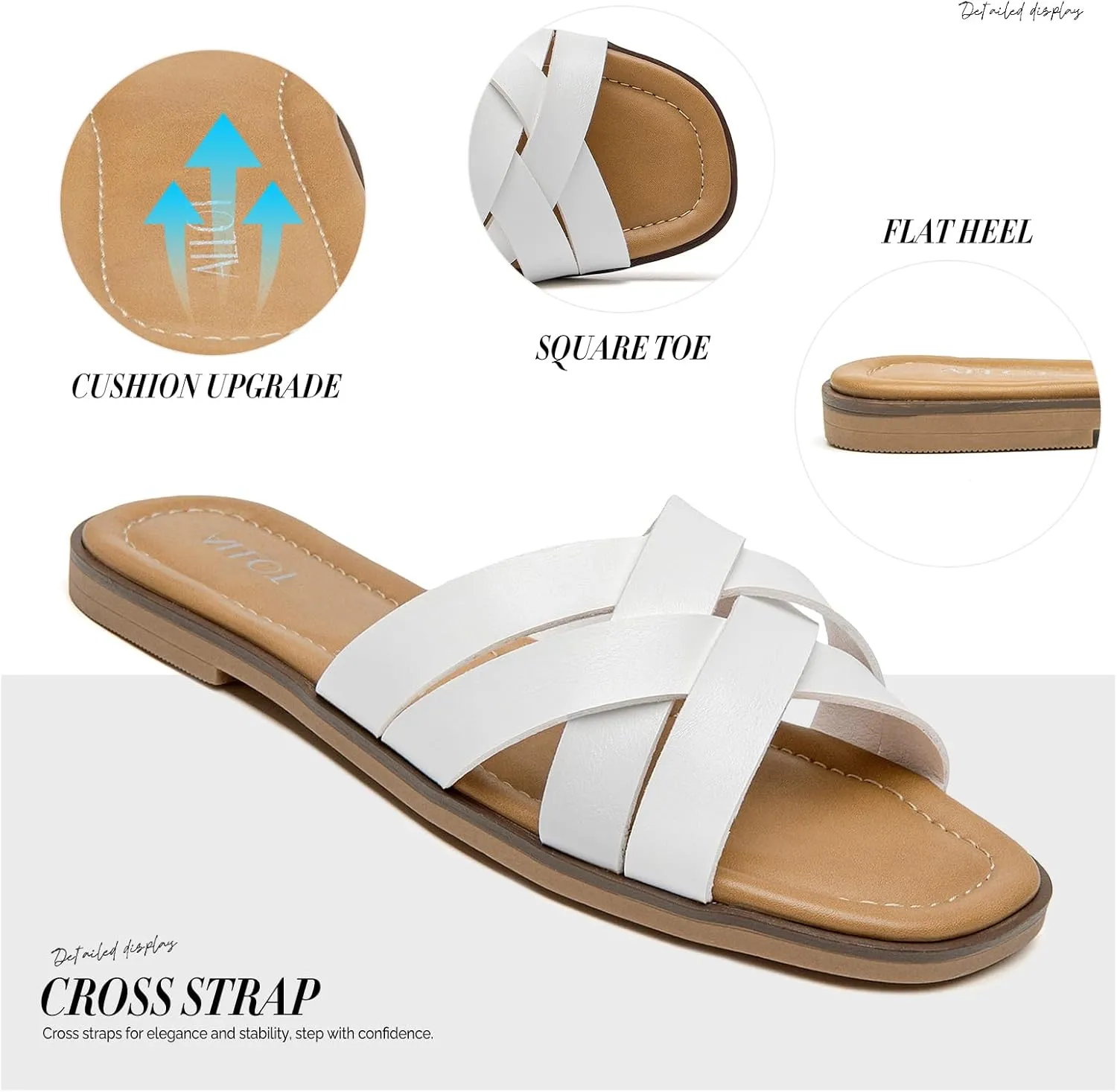 ALLOT Women's Flat Sandals Cross Straps Slides Slip On Open Toe Comfortable Summer Shoes