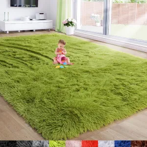 Amdrebio Grass Green Area Rugs 8x10 for Living Room Bedroom, Large Shag Fluffy Plush Rugs for Kids Room Baby Nursery Decor, Moss Fuzzy Fur Modern Floor Rug for Teen Boys, Shaggy Fuzzy Cool Big Carpet
