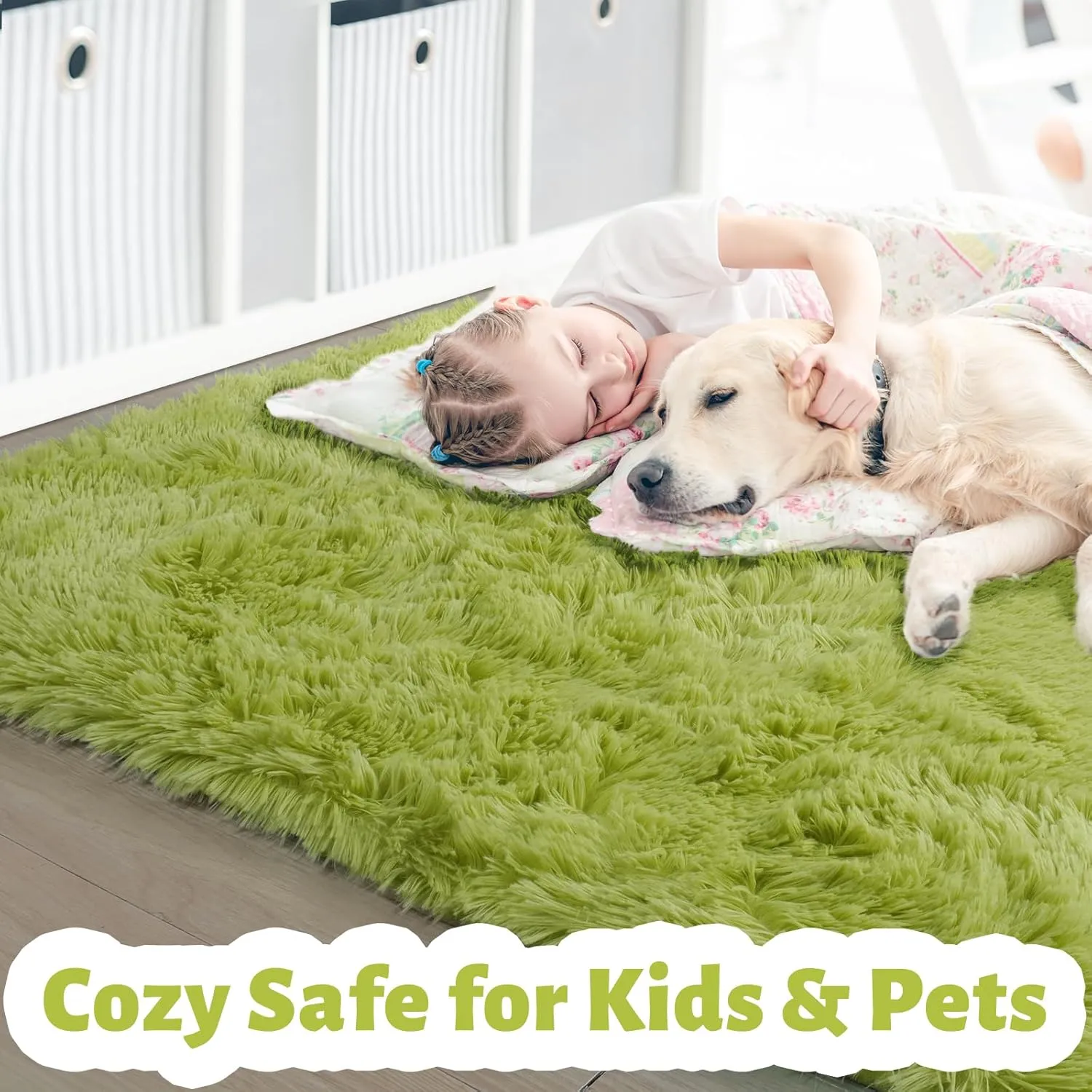 Amdrebio Grass Green Area Rugs 8x10 for Living Room Bedroom, Large Shag Fluffy Plush Rugs for Kids Room Baby Nursery Decor, Moss Fuzzy Fur Modern Floor Rug for Teen Boys, Shaggy Fuzzy Cool Big Carpet