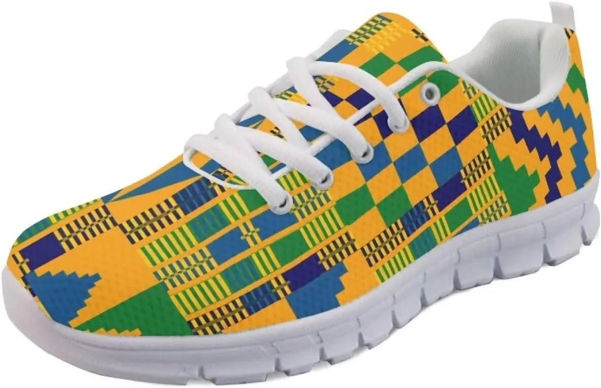 AmzPrint American Aztect Kente Ethnic Graphic Tribal Print White Sole African Shoes for Women Men Fashion Casual Sneaker
