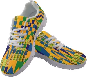AmzPrint American Aztect Kente Ethnic Graphic Tribal Print White Sole African Shoes for Women Men Fashion Casual Sneaker