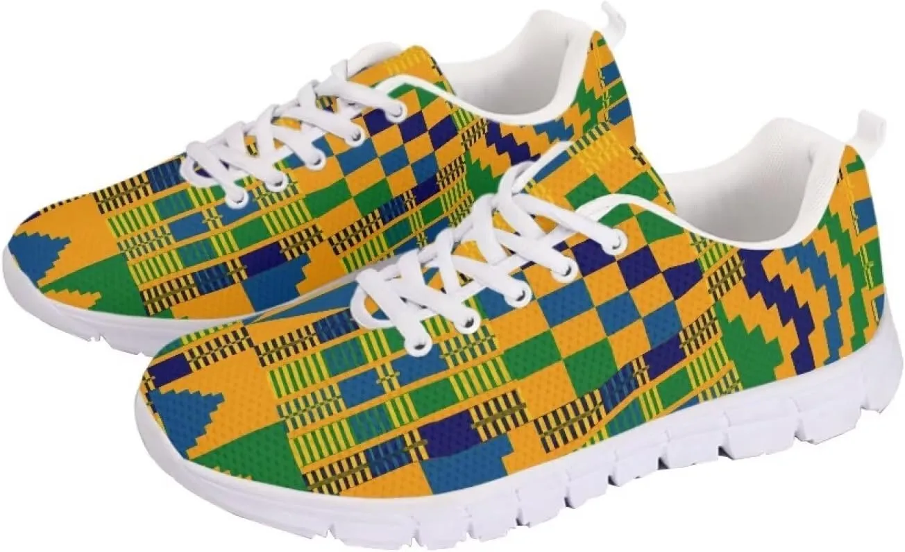 AmzPrint American Aztect Kente Ethnic Graphic Tribal Print White Sole African Shoes for Women Men Fashion Casual Sneaker