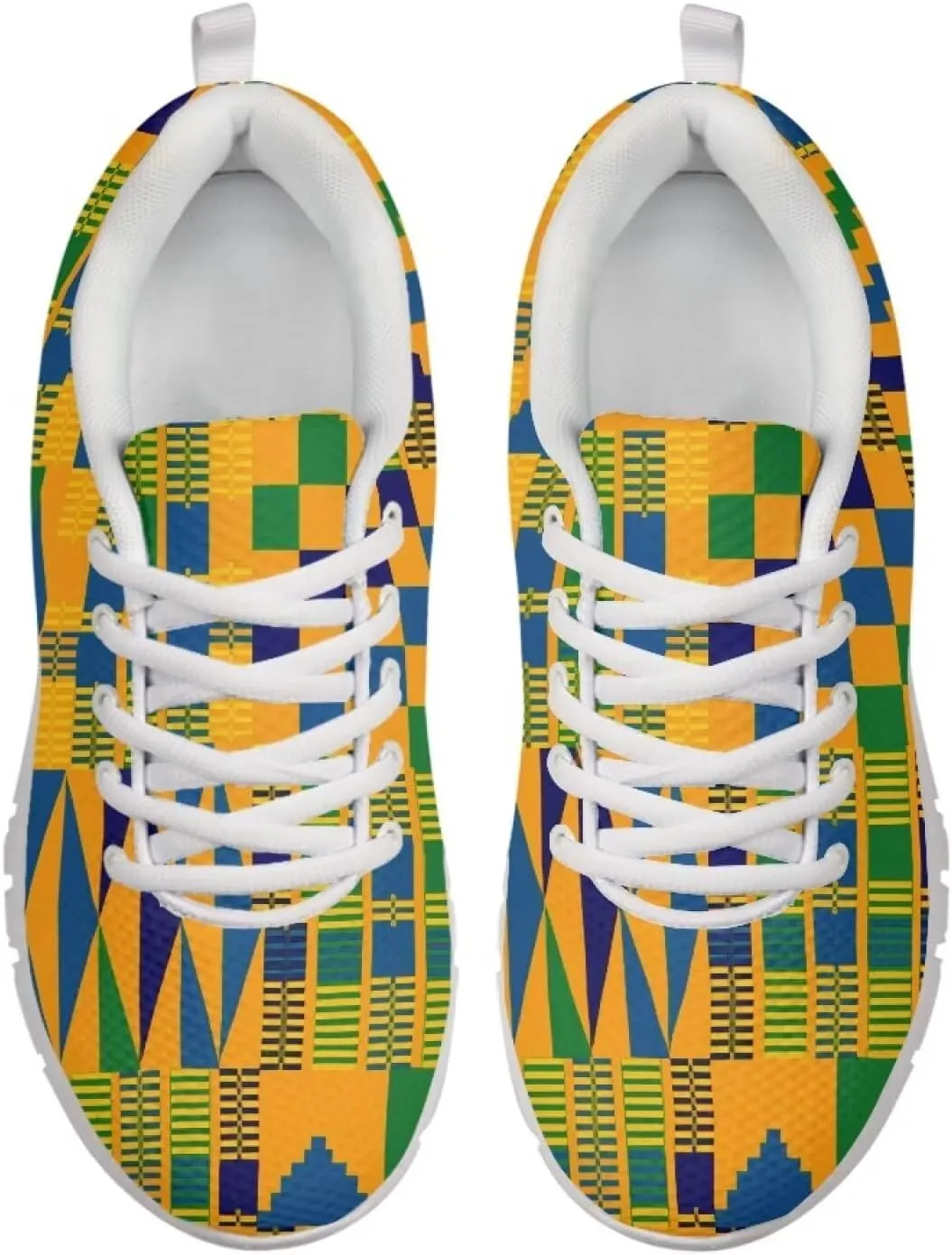 AmzPrint American Aztect Kente Ethnic Graphic Tribal Print White Sole African Shoes for Women Men Fashion Casual Sneaker