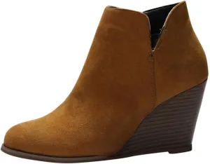 Ankle Booties for Women Leather Low Heel Ankle Boots Stacked Mid Heel Dress Boots Chunky Heels Side Zipper Booties
