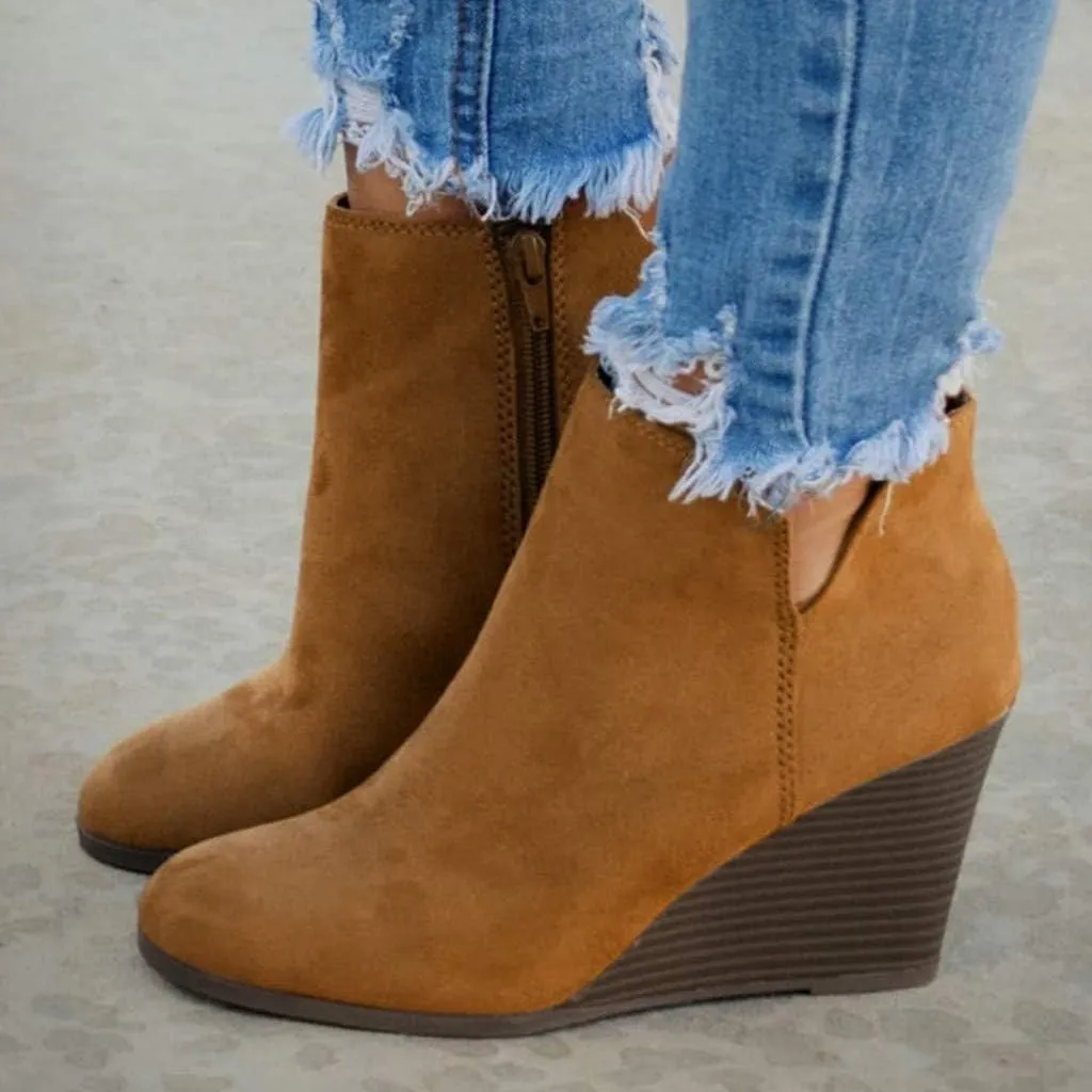 Ankle Booties for Women Leather Low Heel Ankle Boots Stacked Mid Heel Dress Boots Chunky Heels Side Zipper Booties