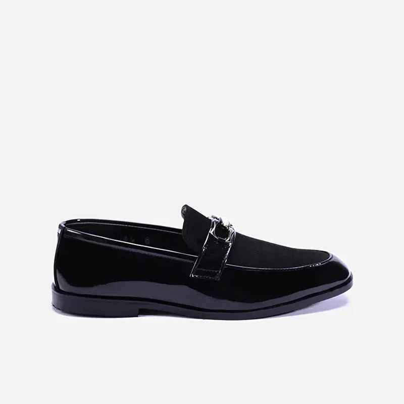 Ashcomb Slip On Black Glossy Velvet Shoes 0111301