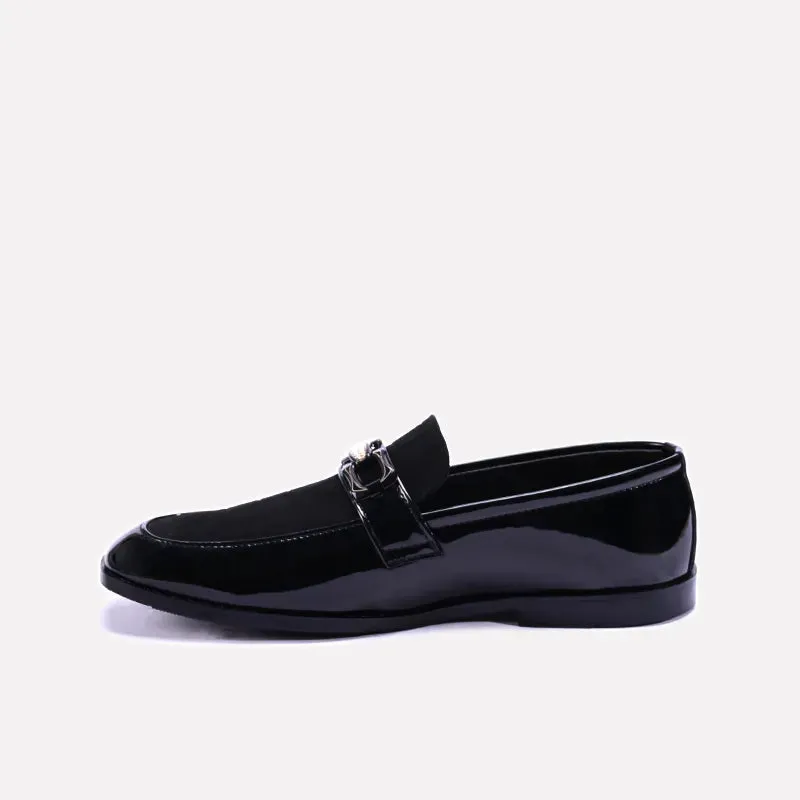 Ashcomb Slip On Black Glossy Velvet Shoes 0111301