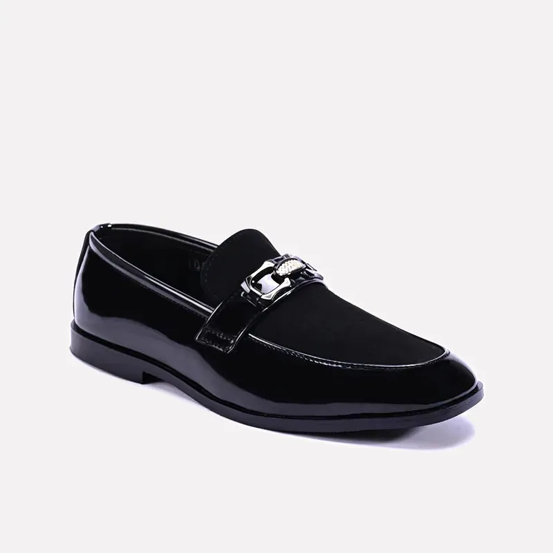 Ashcomb Slip On Black Glossy Velvet Shoes 0111301