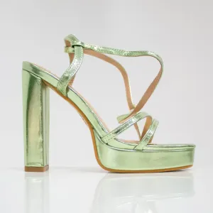 Aycra double band 11.5cm platform heel ankle strap sandal green