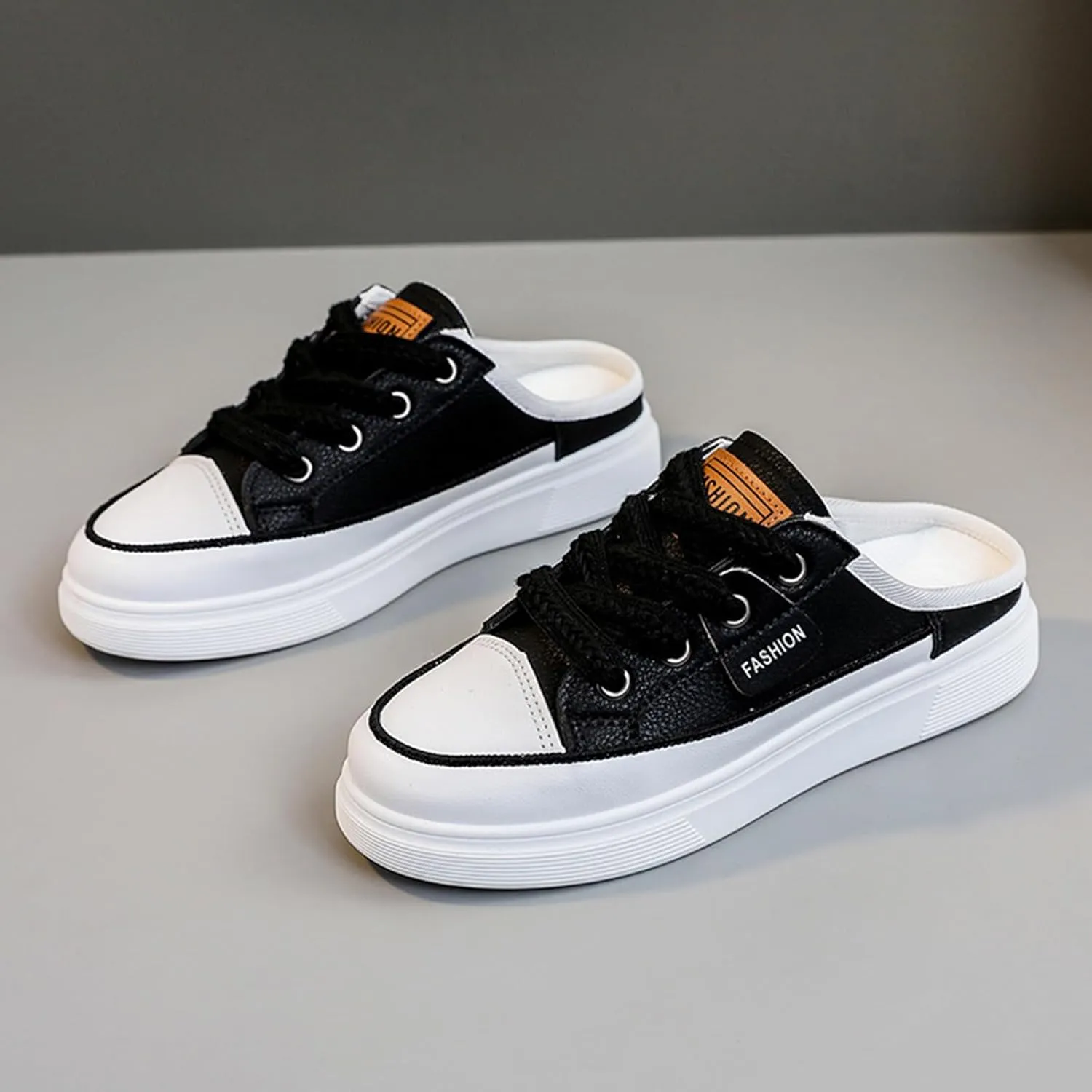 Backless Sneakers for Women Slip On Sneakers Flat Mule Shoes Clog Sneakers