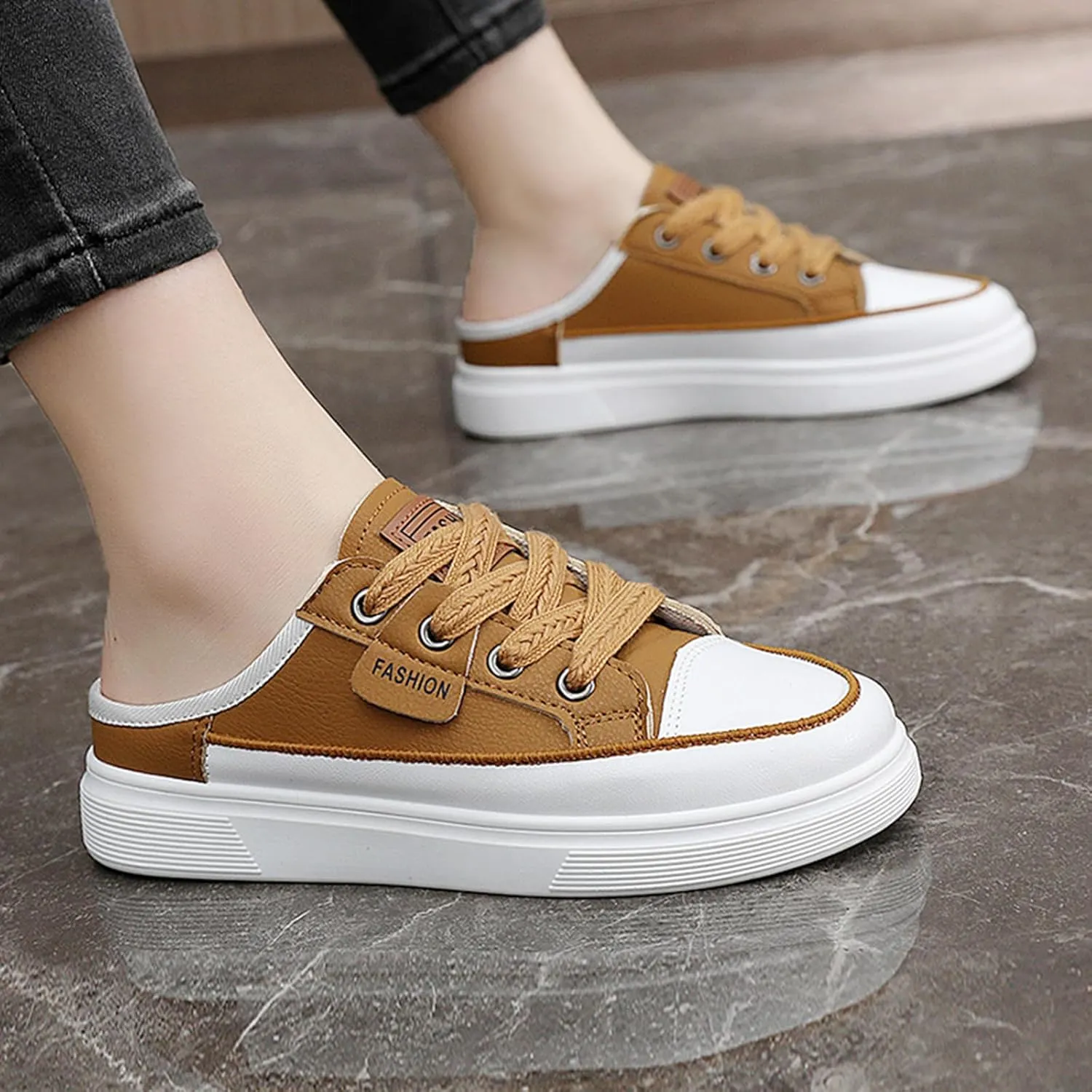 Backless Sneakers for Women Slip On Sneakers Flat Mule Shoes Clog Sneakers