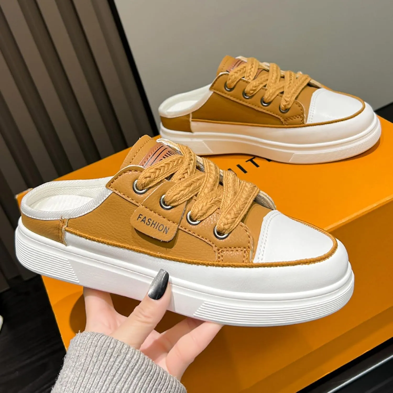 Backless Sneakers for Women Slip On Sneakers Flat Mule Shoes Clog Sneakers