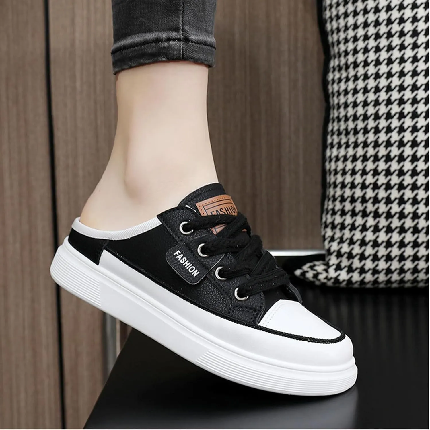Backless Sneakers for Women Slip On Sneakers Flat Mule Shoes Clog Sneakers