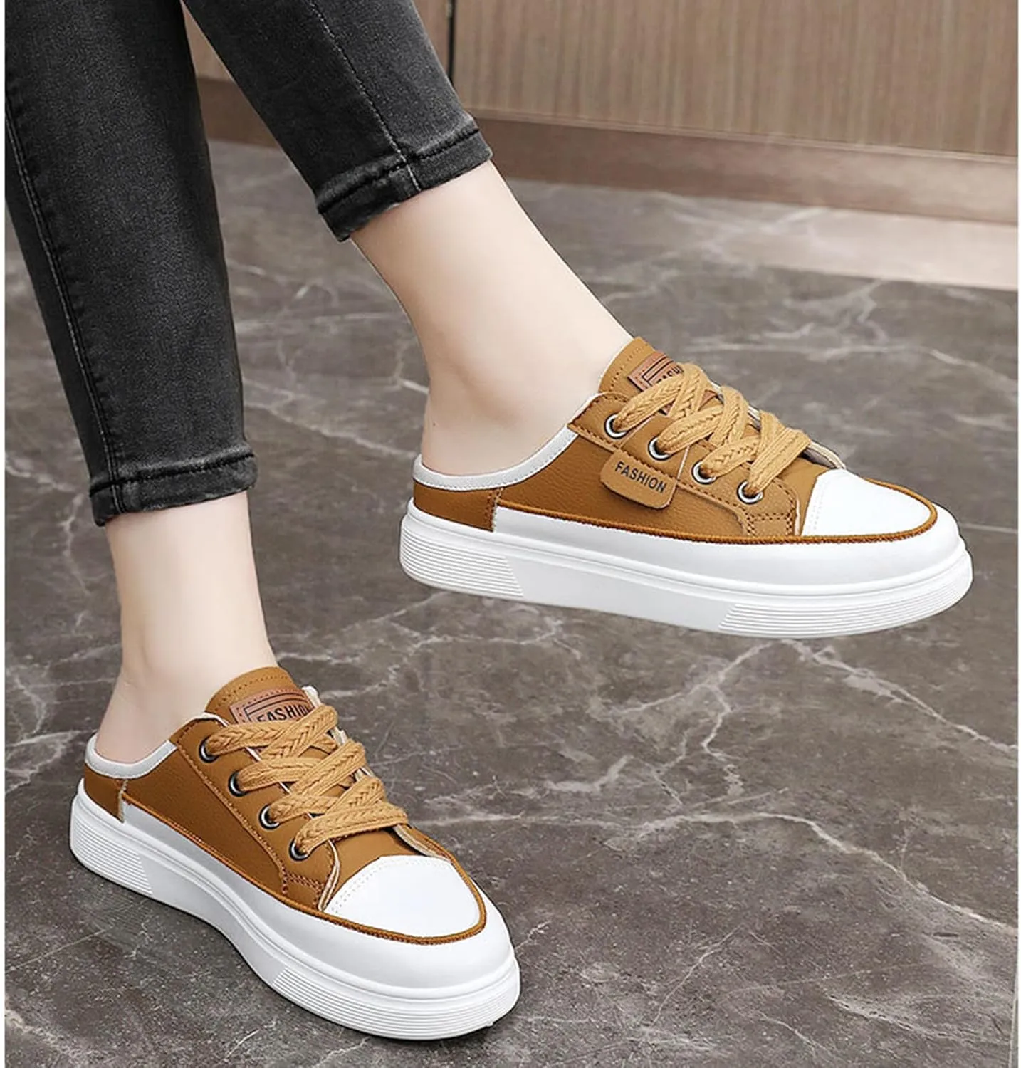 Backless Sneakers for Women Slip On Sneakers Flat Mule Shoes Clog Sneakers