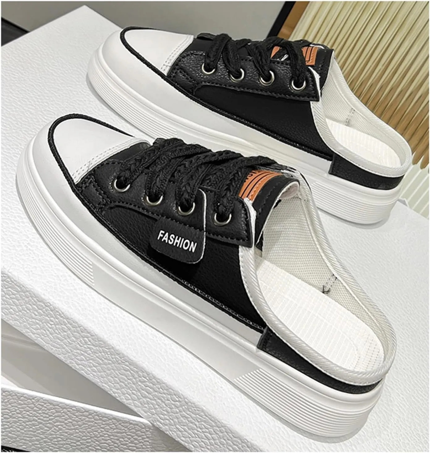 Backless Sneakers for Women Slip On Sneakers Flat Mule Shoes Clog Sneakers