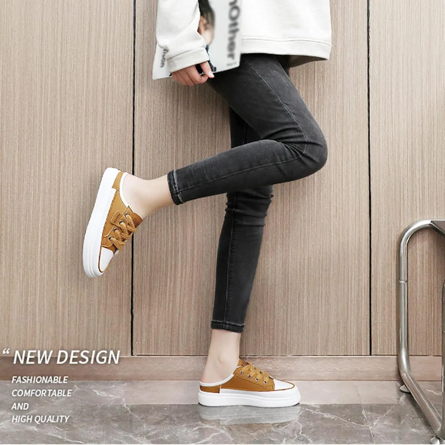 Backless Sneakers for Women Slip On Sneakers Flat Mule Shoes Clog Sneakers
