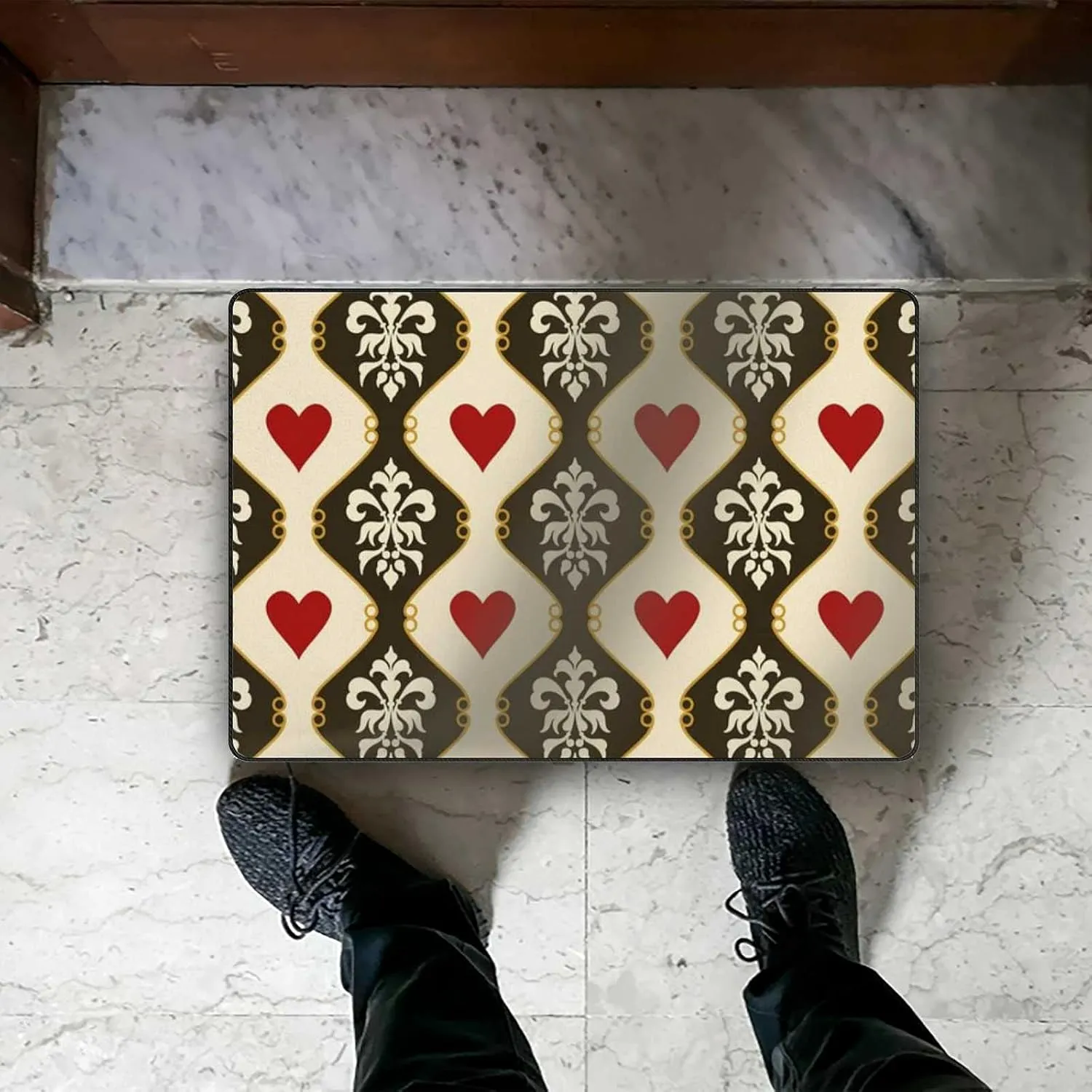 Bath Rug Non-Slip Bath Mat Victorian Hearts Absorbent Bathroom Shower Rug Soft Floor Carpet Microfiber Velvet Entryway Front Door Mat 31x20in