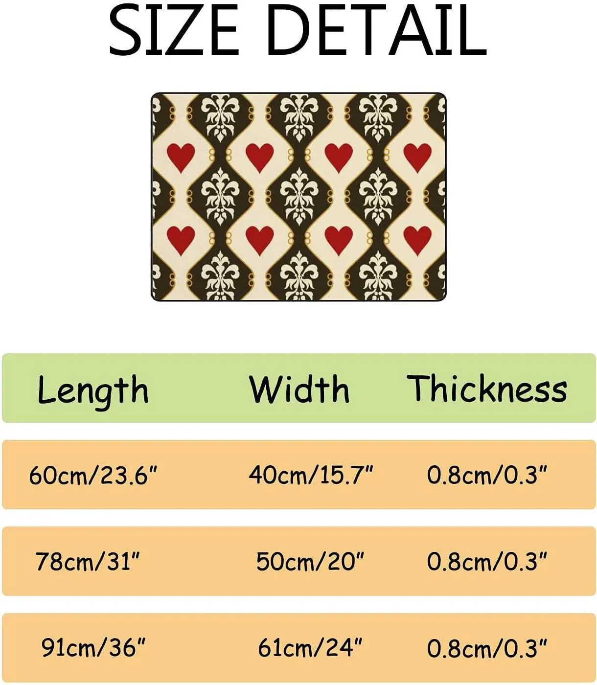 Bath Rug Non-Slip Bath Mat Victorian Hearts Absorbent Bathroom Shower Rug Soft Floor Carpet Microfiber Velvet Entryway Front Door Mat 31x20in