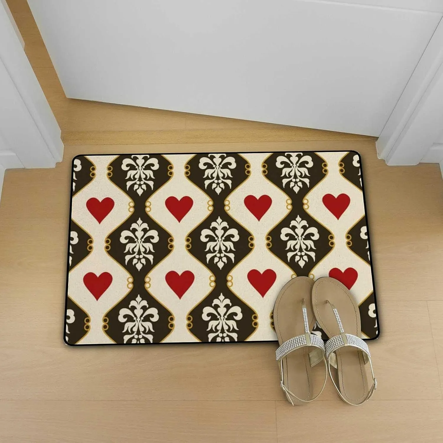 Bath Rug Non-Slip Bath Mat Victorian Hearts Absorbent Bathroom Shower Rug Soft Floor Carpet Microfiber Velvet Entryway Front Door Mat 31x20in