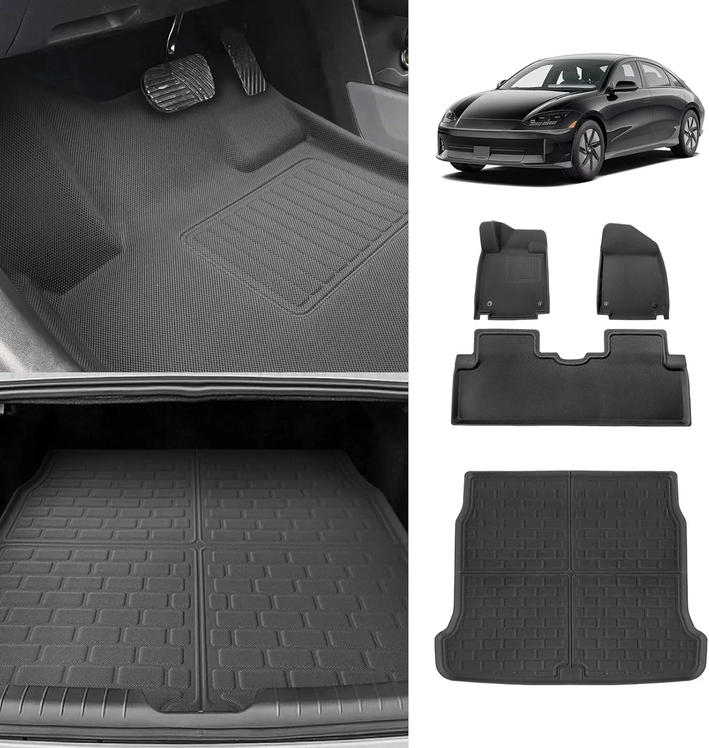 BestEvMod All Weather XPE Cargo Liner Compatible with Hyundai Ioniq6 Ioniq 6 2025 2024 2023 Accessories Floor Mats 1st & 2nd Rows Set Trunk Mat Liner 3D Pattern XPE Waterproof (Floor  Trunk Mat)