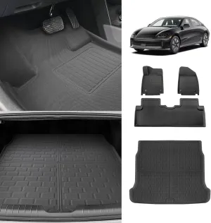 BestEvMod All Weather XPE Cargo Liner Compatible with Hyundai Ioniq6 Ioniq 6 2025 2024 2023 Accessories Floor Mats 1st & 2nd Rows Set Trunk Mat Liner 3D Pattern XPE Waterproof (Floor  Trunk Mat)