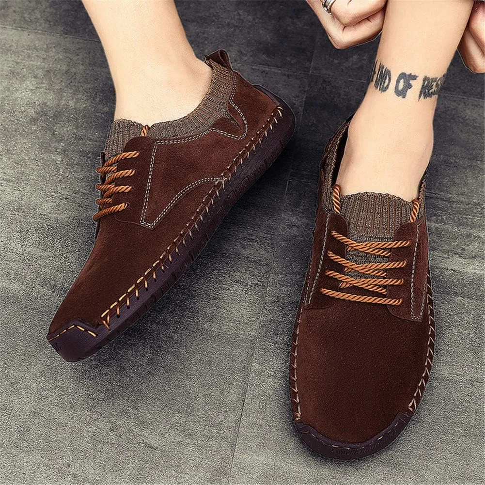 BIFINI Mens Suede Loafers Flats Sneaker Hand Stitching Outdoor Walking Daily Shoes