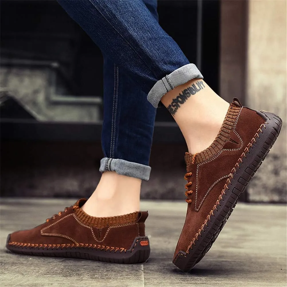 BIFINI Mens Suede Loafers Flats Sneaker Hand Stitching Outdoor Walking Daily Shoes