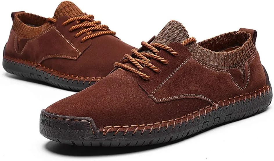BIFINI Mens Suede Loafers Flats Sneaker Hand Stitching Outdoor Walking Daily Shoes