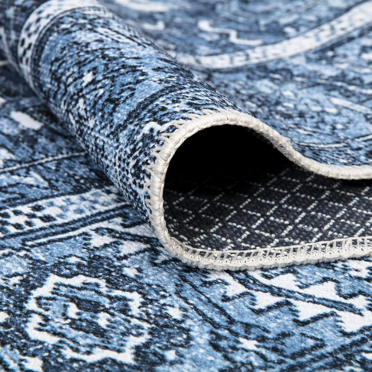 Bloom Rugs Washable Non-Slip 2' x 3' Rug - Blue Traditional Oriental Area Rug for Living Room, Bedroom, Dining Room, and Kitchen - Exact Size: 2' x 3'