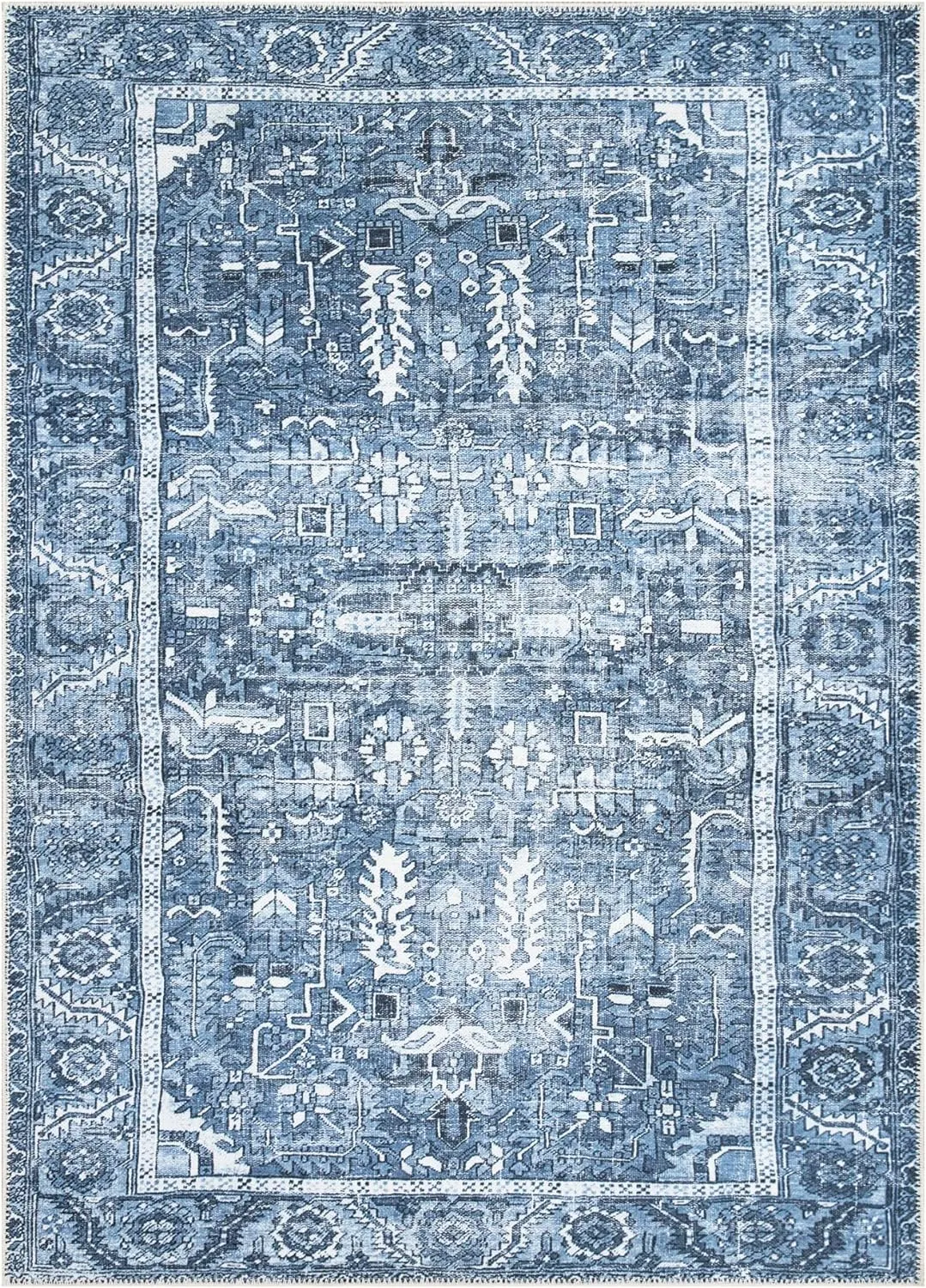 Bloom Rugs Washable Non-Slip 2' x 3' Rug - Blue Traditional Oriental Area Rug for Living Room, Bedroom, Dining Room, and Kitchen - Exact Size: 2' x 3'