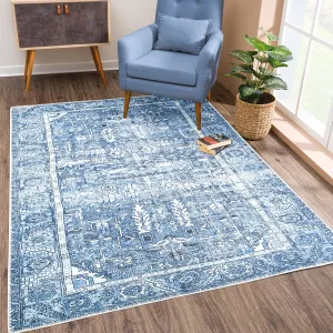 Bloom Rugs Washable Non-Slip 2' x 3' Rug - Blue Traditional Oriental Area Rug for Living Room, Bedroom, Dining Room, and Kitchen - Exact Size: 2' x 3'