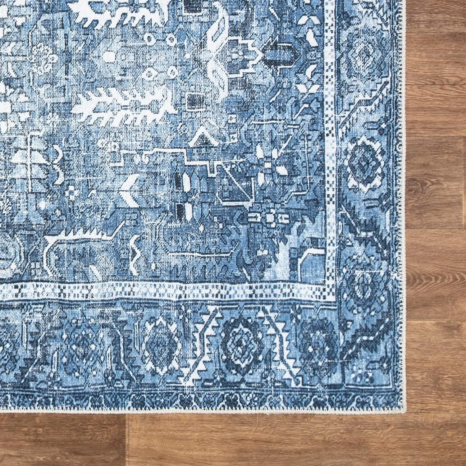 Bloom Rugs Washable Non-Slip 2' x 3' Rug - Blue Traditional Oriental Area Rug for Living Room, Bedroom, Dining Room, and Kitchen - Exact Size: 2' x 3'