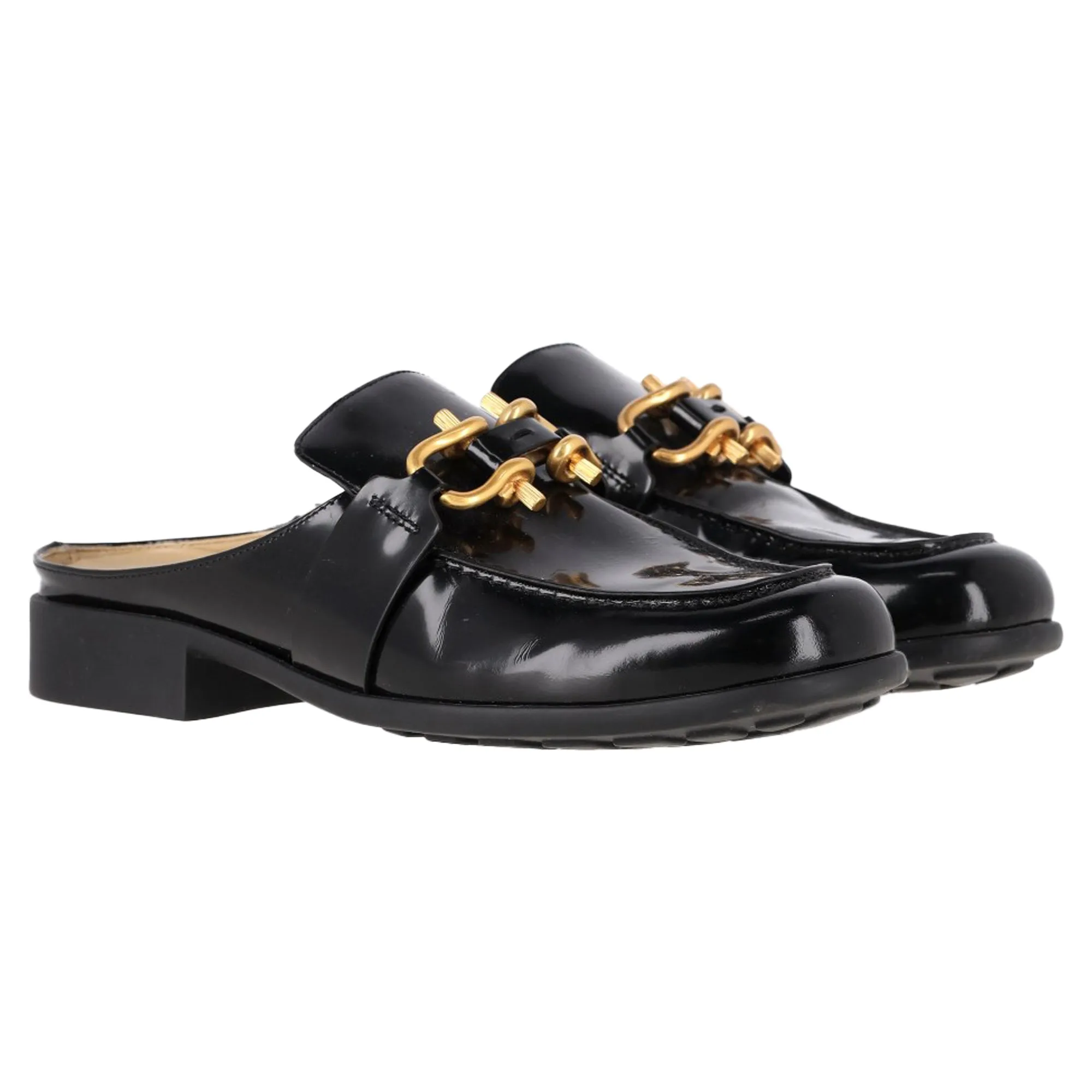 Bottega Veneta Monsieur Chain Mule Loafers in Black Calfskin Leather