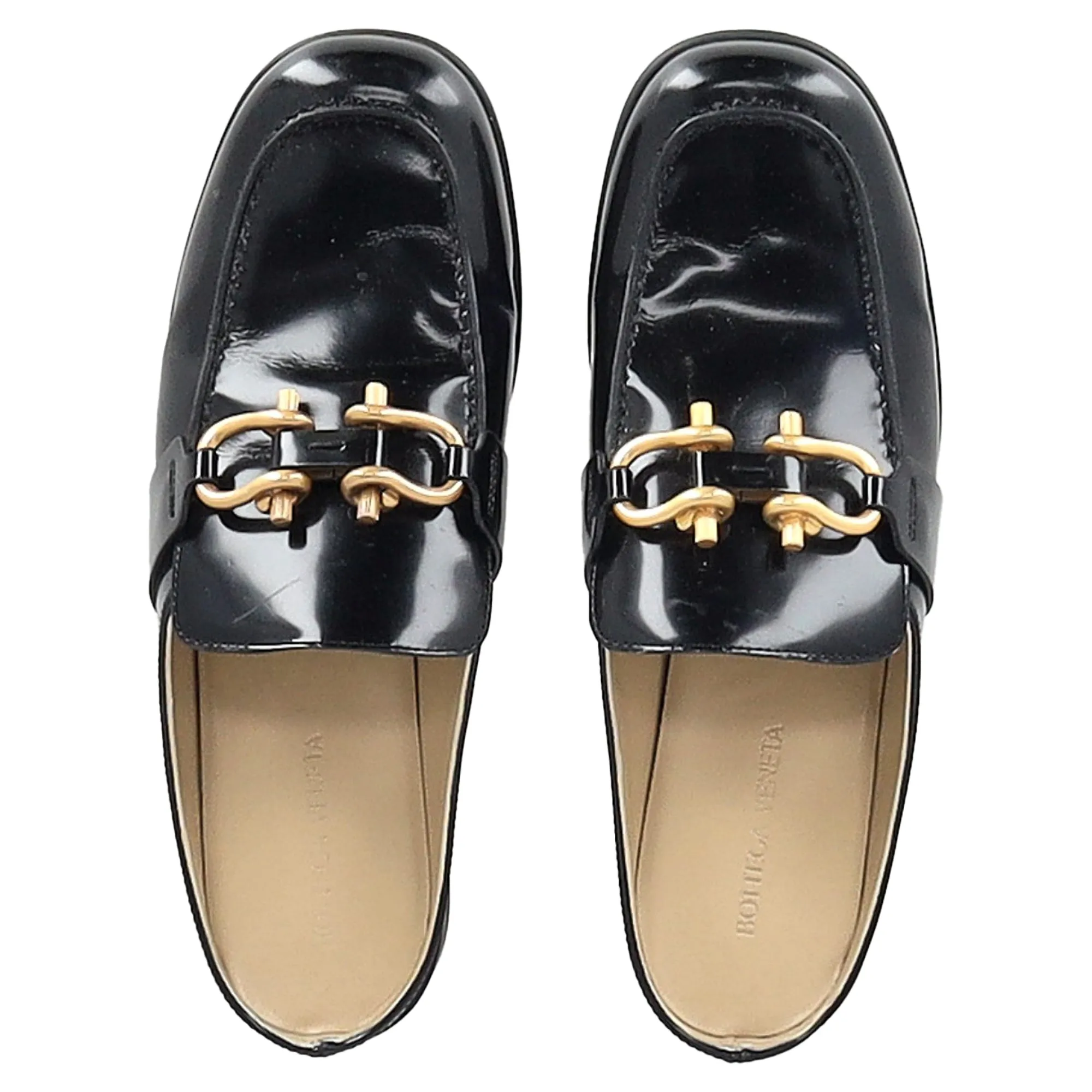 Bottega Veneta Monsieur Chain Mule Loafers in Black Calfskin Leather